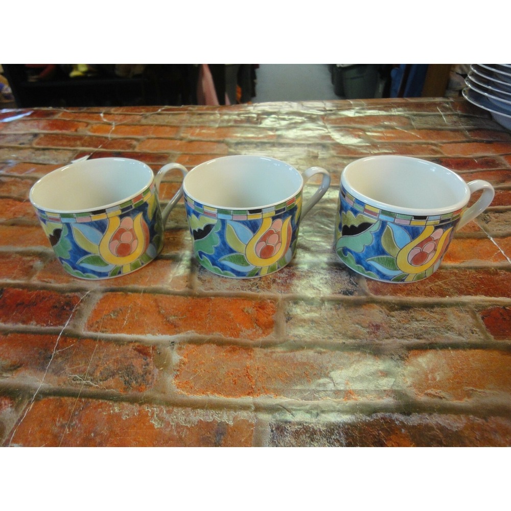 3 lot PTS international Interiors Stoneware FANTASIA coffee mug cup microwave